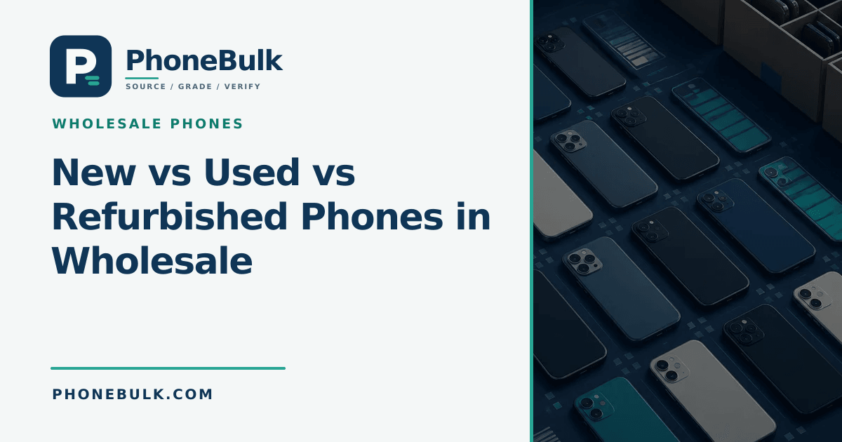 PhoneBulk guide cover for New vs Used vs Refurbished Phones in Wholesale