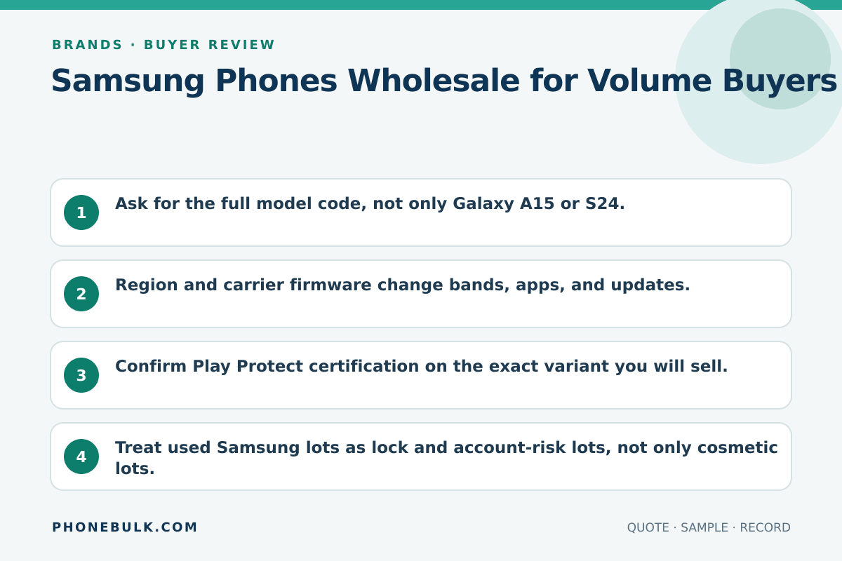 Buyer review checklist for Samsung Phones Wholesale for Volume Buyers