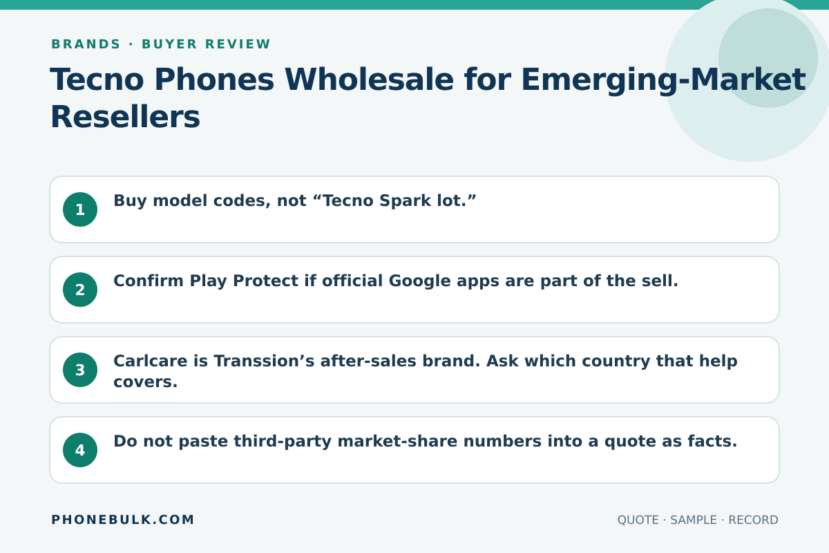 Buyer review checklist for Tecno Phones Wholesale for Emerging-Market Resellers
