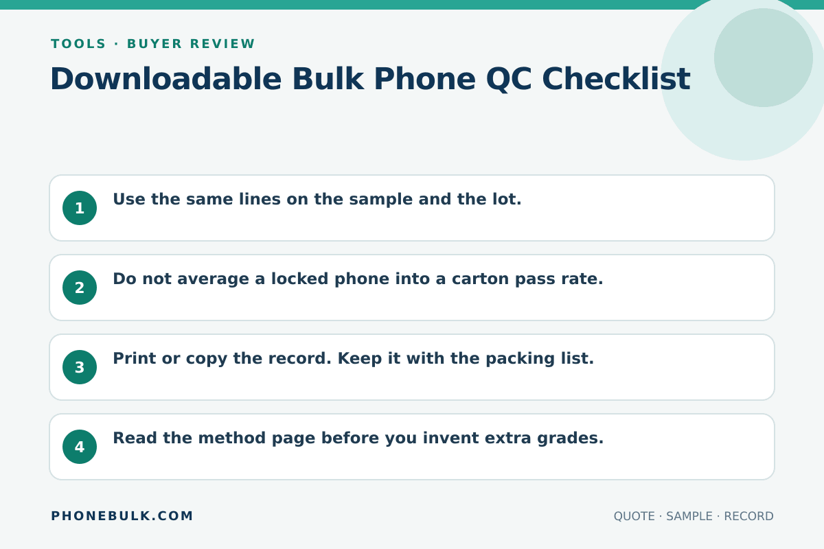 Buyer review checklist for Downloadable Bulk Phone QC Checklist