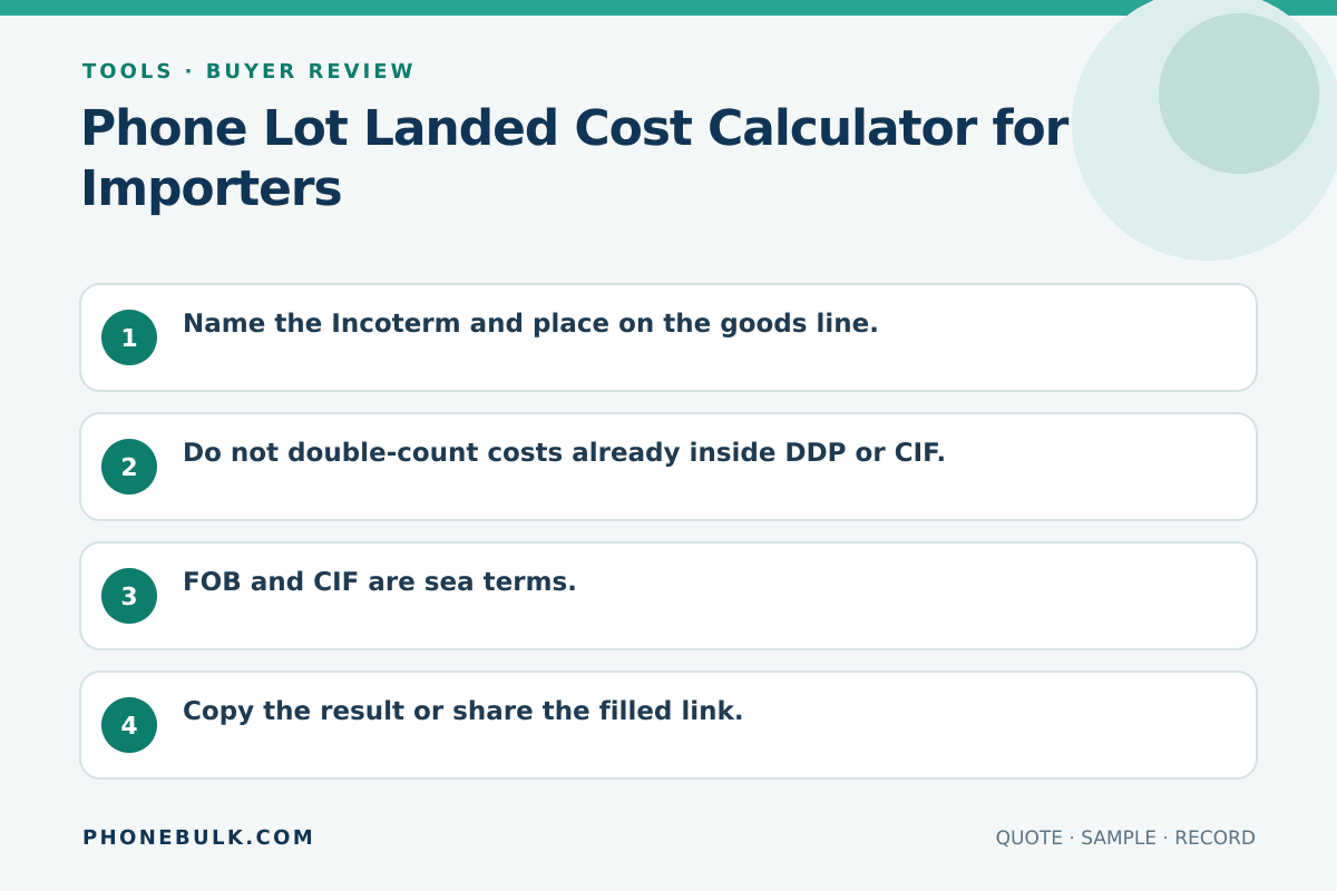 Buyer review checklist for Phone Lot Landed Cost Calculator for Importers