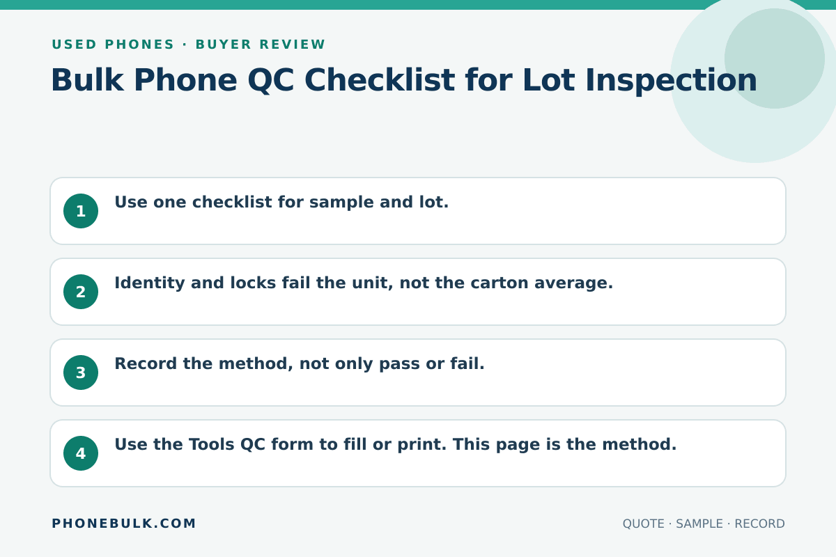 Buyer review checklist for Bulk Phone QC Checklist for Lot Inspection