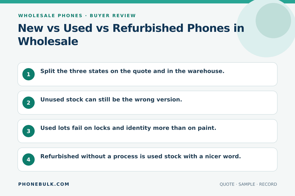 Buyer review checklist for New vs Used vs Refurbished Phones in Wholesale