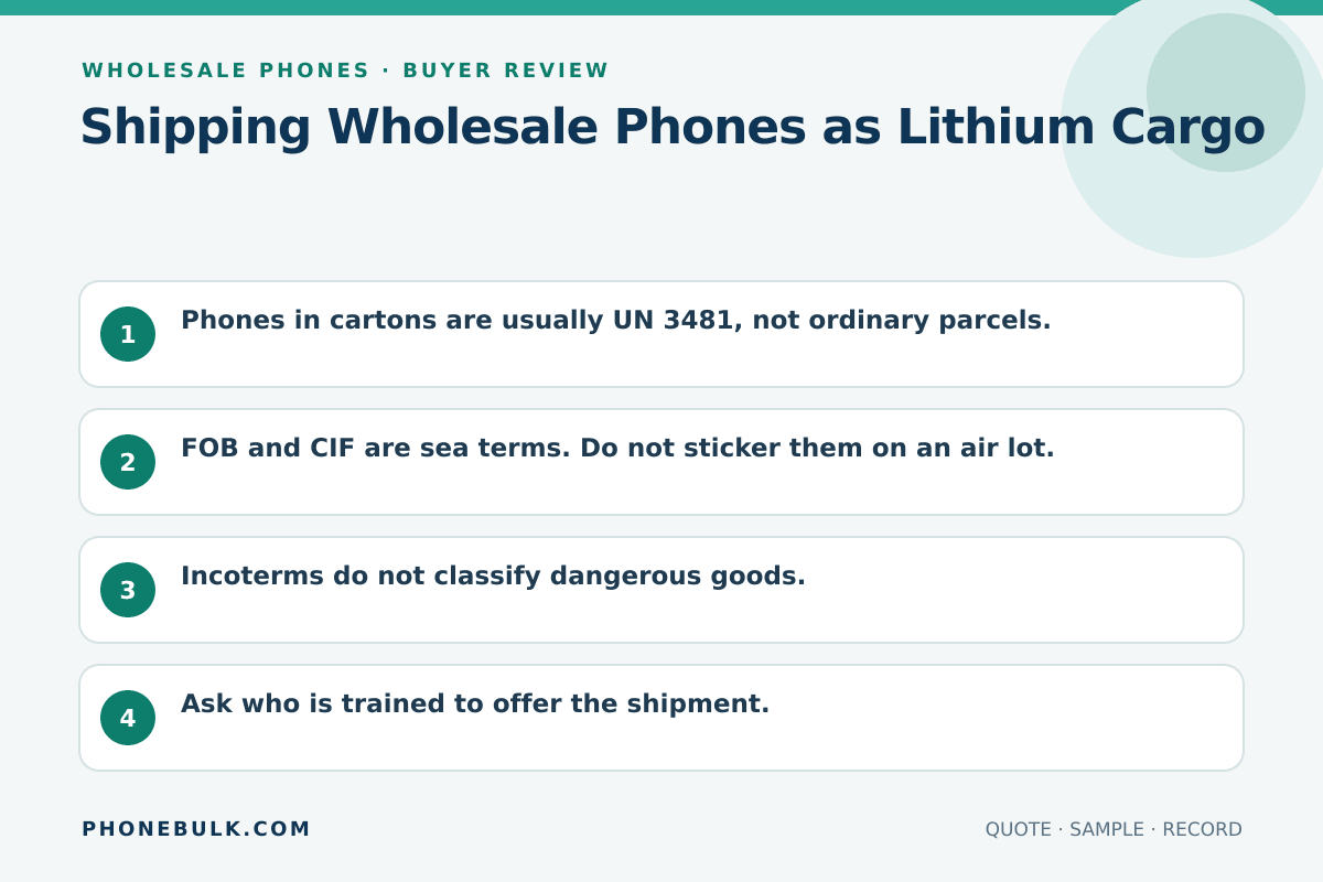 Buyer review checklist for Shipping Wholesale Phones as Lithium Cargo